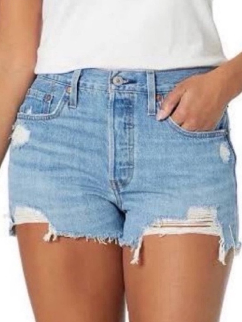 Levi's Light Blue Distressed Denim Cutoff Shorts
